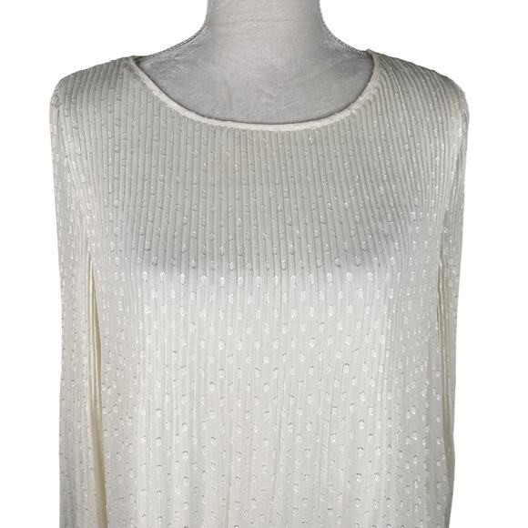 Max Studio Top Ivory Large Pleated Sheer Sleeves Lined Bodice New - Picture 13 of 13